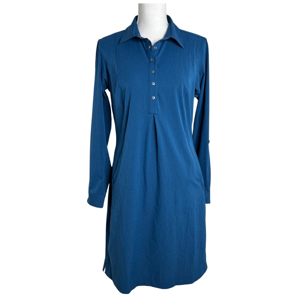 Duluth Trading Company Shirt Dress Long Sleeve Blue Teal Size S